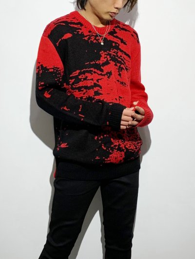 gene par YUKIO MISHIBA(ジェネパー ユキオミシバ) | Abstract Double JQ Knit　Red×Black |  原宿VILLAGE