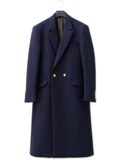 ys Yuji SUGENO(イース ユウジ スゲノ) | Semi-Double Long Chester Coat w/Gold Buttons　 NAVY | HARAJUKU VILLAGE