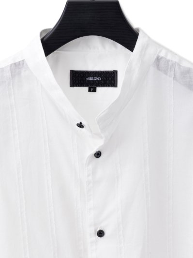 ys Yuji SUGENO(イース ユウジ スゲノ) | Cut Fringe Stripe Over Collarless Shirt　WHITE  | HARAJUKU VILLAGE
