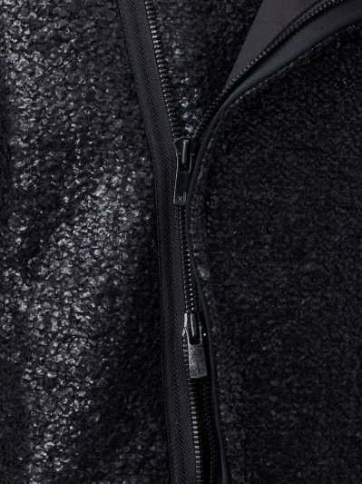 ys Yuji SUGENO(イース ユウジ スゲノ) | Black Foil Tweed No-Collar Riders Coat |  HARAJUKU VILLAGE