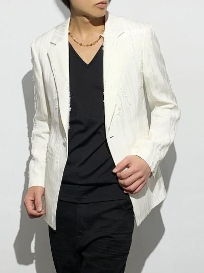 HARRISON WONG | Ripped Texture 1B Blazer White | HARAJUKU VILLAGE
