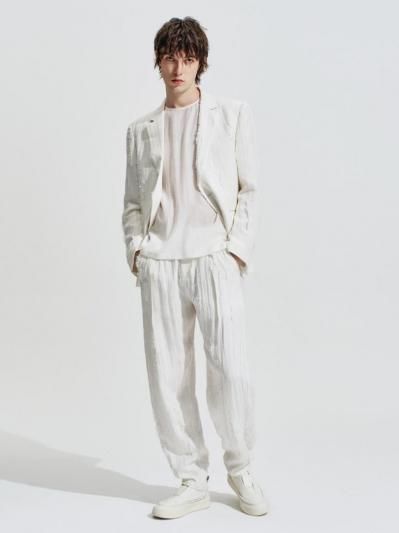 ☆ ハリソン・ウォン HARRISON WONG ストライプ柄 1Bジャケット HARRISON WONG | Ripped Texture 1B Blazer White | HARAJUKU