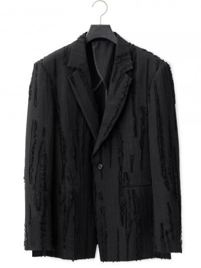 ☆ ハリソン・ウォン HARRISON WONG ストライプ柄 1Bジャケット HARRISON WONG | Ripped Texture 1B Blazer Black | HARAJUKU