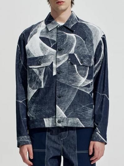 HARRISON WONG | Light Denim Jacket With Curvy Shadow Print
