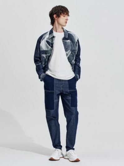 HARRISON WONG | Light Denim Jacket With Curvy Shadow Print