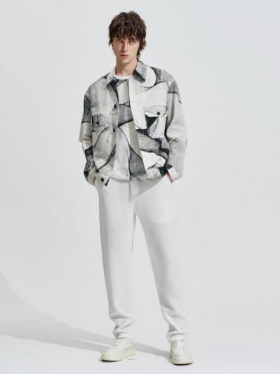 HARRISON WONG | Seersucker Jacket With Curvy Shadow Pattern White