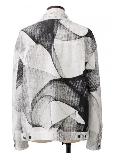 HARRISON WONG | Seersucker Jacket With Curvy Shadow Pattern White