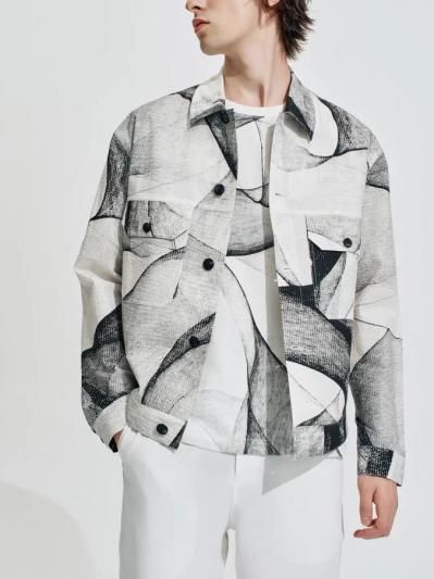 HARRISON WONG | Seersucker Jacket With Curvy Shadow Pattern White