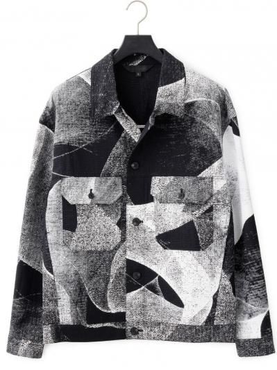 ☆ ハリソン・ウォン HARRISON WONG ストライプ柄 1Bジャケット HARRISON WONG | Seersucker Jacket With Curvy Shadow Pattern Black