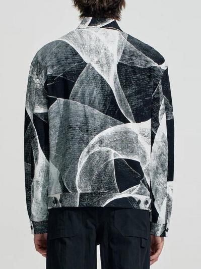 HARRISON WONG | Seersucker Jacket With Curvy Shadow Pattern Black
