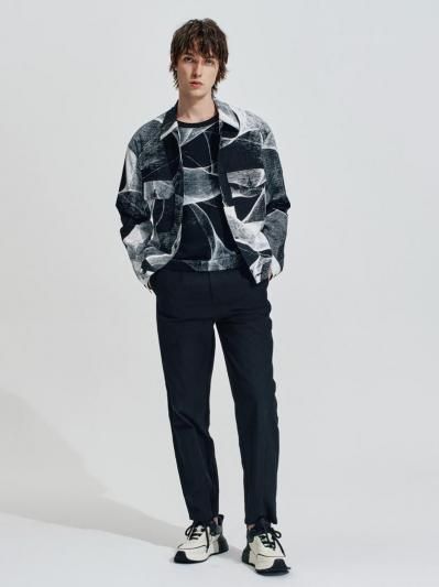 HARRISON WONG | Seersucker Jacket With Curvy Shadow Pattern Black