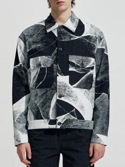 HARRISON WONG | Seersucker Jacket With Curvy Shadow Pattern Black