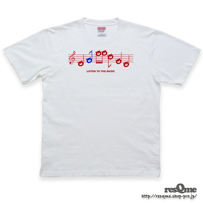 Musical Score BEAR(White01)  熊 クマ Tシャツ