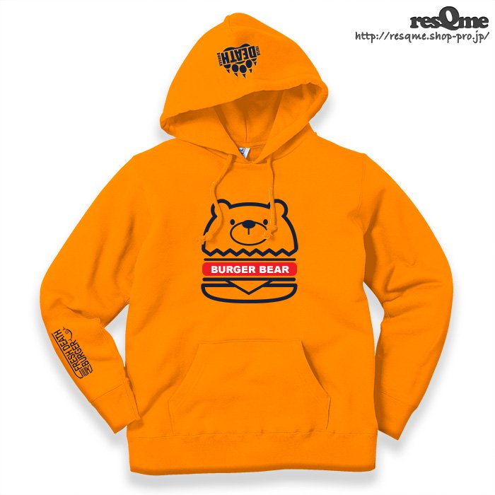 【裏起毛/冬用】FRESH DEATH BURGER vol.3(Orange) プルオーバーパーカー 熊 クマ BEAR - resQme