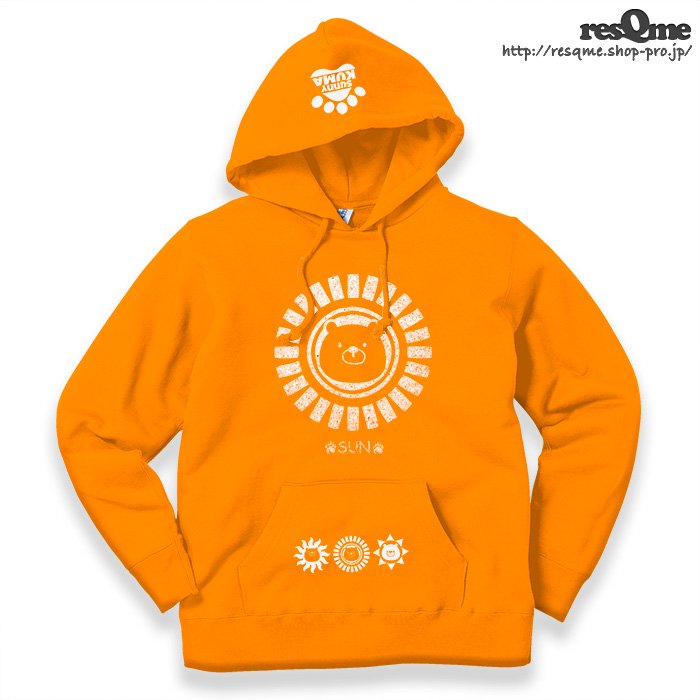 【裏起毛/冬用】SunnyKUMA (Orange) プルオーバーパーカー 熊 クマ BEAR
