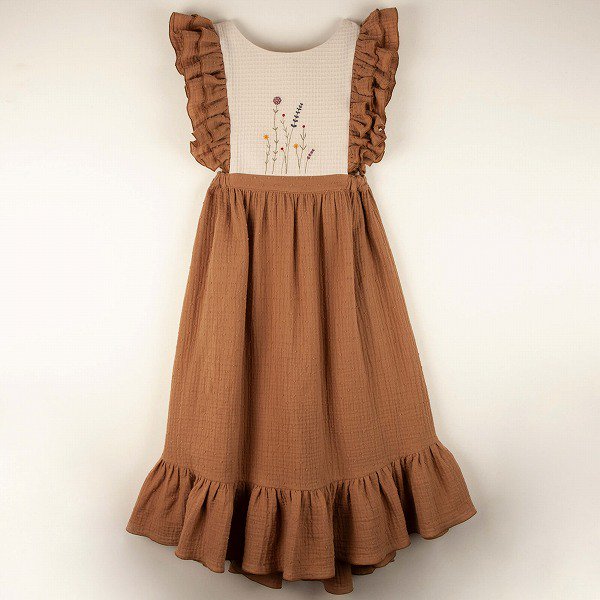 Popelin ポペリン Mod.34.1 Terracotta organic bibbed dress with