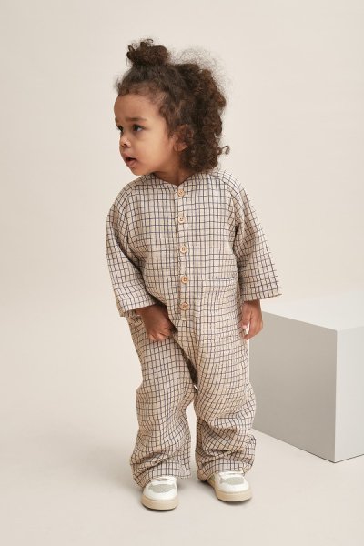 garbo&friends ガルボアンドフレンズ Checks Cobalt Muslin Onesie