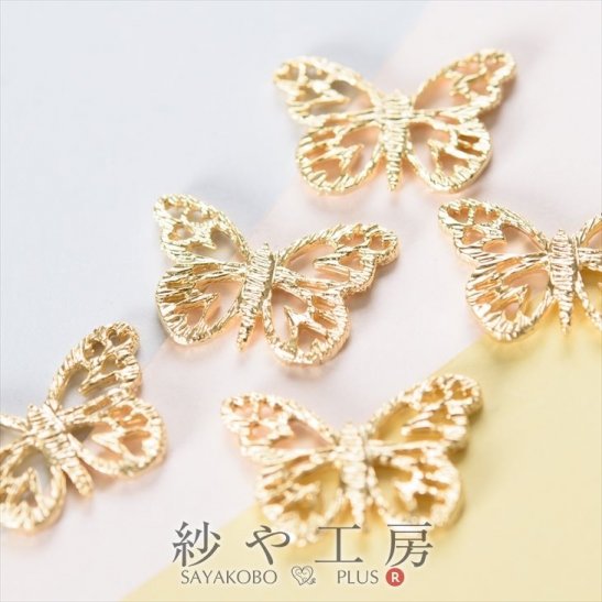 メタルチャーム バタフライ 蝶々 10mm ゴールド 5個 5ヶ 約1cm カン