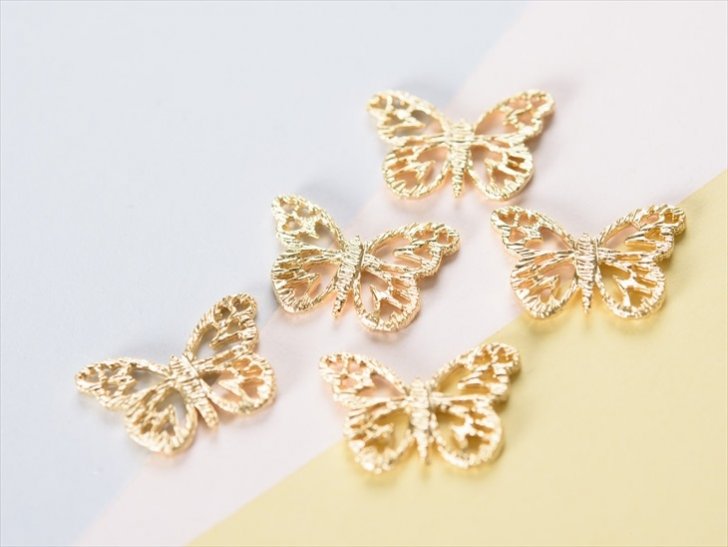 メタルチャーム バタフライ 蝶々 10mm ゴールド 5個 5ヶ 約1cm カン 