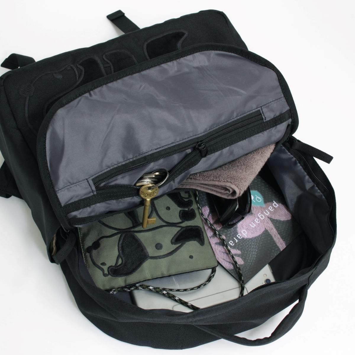 こどもパンダ刺繍 リュックサック 《黒色ナイロン地》タイプ