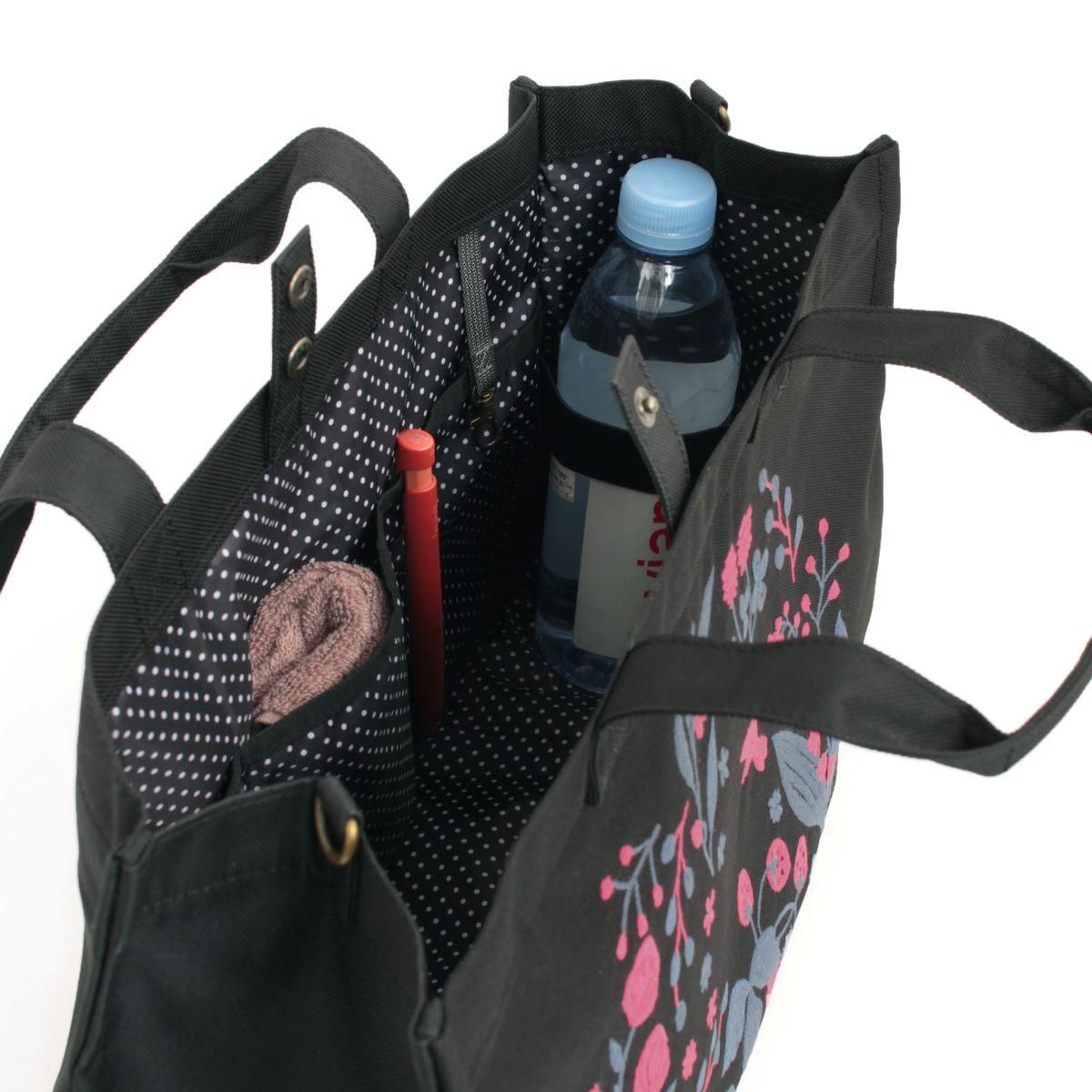 ハチドリ刺繍・ふた付きA4トートバッグ | 華やかな赤色のバッグ - 刺繍