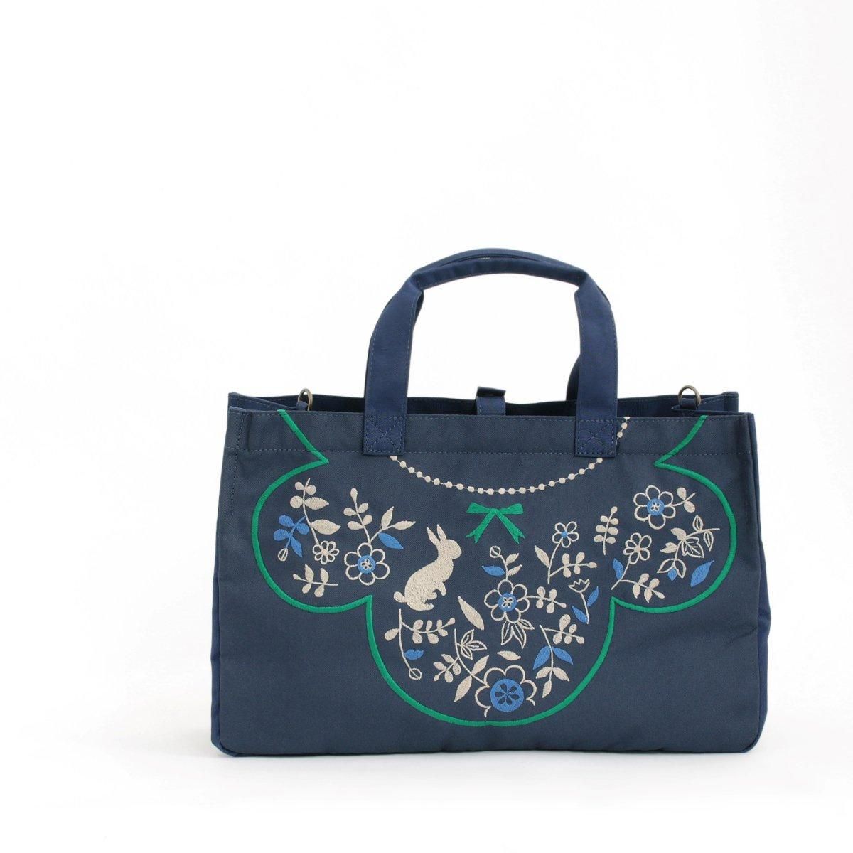 うさぎガーデン刺繍 | ふた付きA4トートバッグ - 刺繍バッグ【パンガン