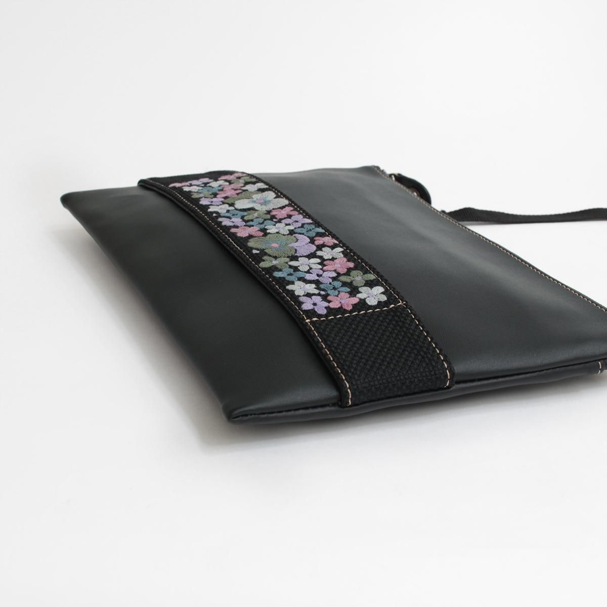 パンジー刺繍・クラッチバッグ | 洗練されたデザイン - 刺繍