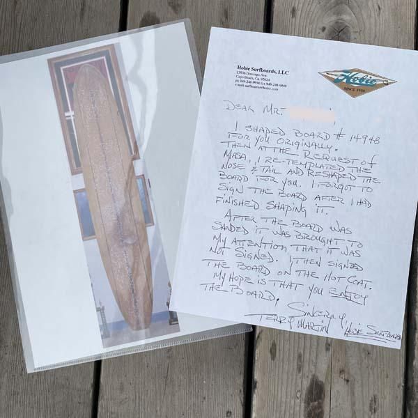 HOBIE SURFBOARDS- LEGEND All balsa Sharped by Terry Martin 9'10