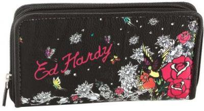 Ed Hardy Floral Garden Zip Around Wallet - Black エドハーディー 長財布 - Well-Life  Store
