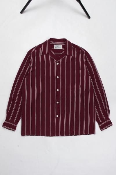 WACKO MARIA】ワコマリア STRIPED OPEN COLLAR SHIRT L/S (BURGUNDY