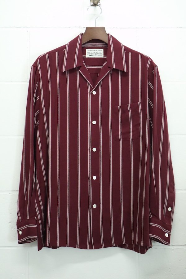 WACKO MARIA】ワコマリア STRIPED OPEN COLLAR SHIRT L/S (BURGUNDY