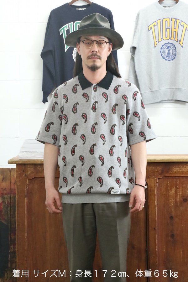 WACKO MARIA】ワコマリア PAISLEY KNIT PORO SHIRT (GRAY) - TIGHT