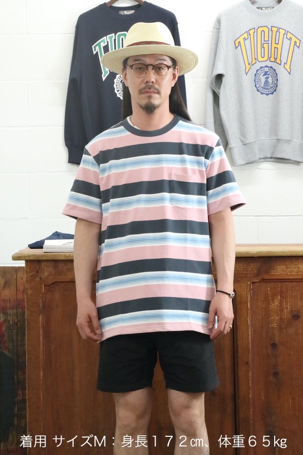 WACKO MARIA】ワコマリア STRIPED CREW NECK T-SHIRT ( TYPE-2 ) (PINK