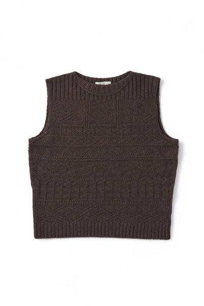 OLD JOE GUERNSEY BOAT-NECK VEST ESPRESSO-