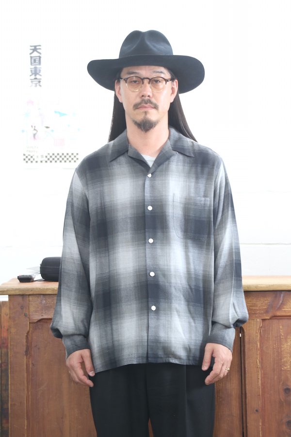 WACKO MARIA】ワコマリア OMBRE CHECK OPEN COLLAR SHIRT L/S (GRAY