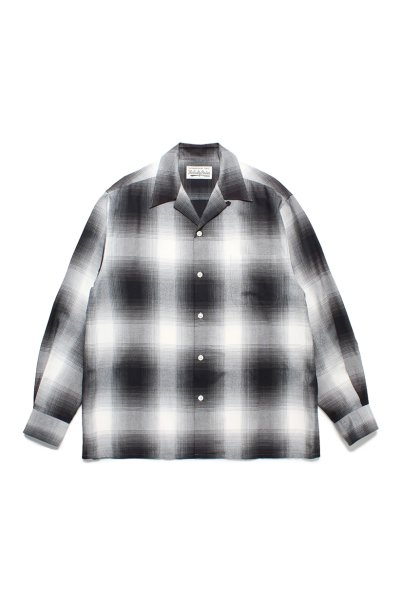 WACKO MARIA】ワコマリア OMBRE CHECK OPEN COLLAR SHIRT L/S (WHITE