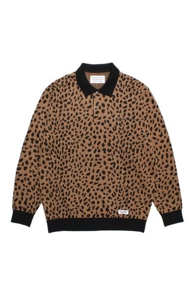 WACKO MARIA】ワコマリア LEOPARD KNIT POLO SHIRT (BROWN) - TIGHT