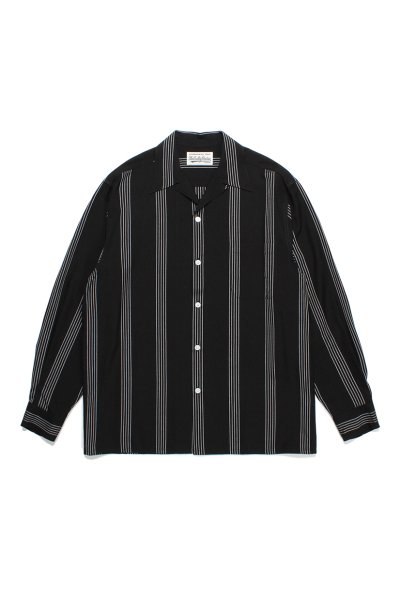 WACKO MARIA】ワコマリア STRIPED OPEN COLLAR SHIRT L/S ( TYPE-1 )(BLACK) -  TIGHT｜GERUGA/LOST CONTROL/OLD JOE＆CO./GANGSTERVILLE/GLADHAND/WACKO MARIA/ADDICT  CLOTHES正規取扱通販