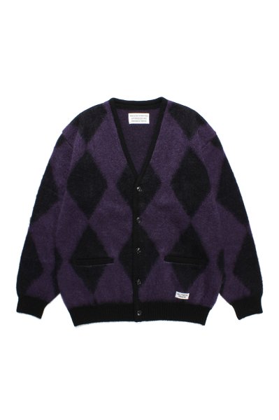 WACKO MARIA】ワコマリア DIAMOND MOHAIR CARDIGAN (PURPLE) - TIGHT