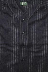 WOODBLOCK WOOL STRIPE BASEBALL SHIRT NAVY STRIPENVY
