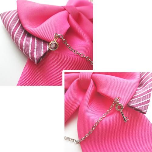 リボンタイ デコリボン/チェーン（ローズピンク）