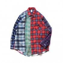 Hexico / Deformer Switching Color Ex. Printed Plaid Flannel Shirts リメイクプリントネルシャツ L - 03