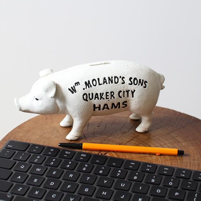 148451872 Hams Standing Pig Bank - White ハムズスタンディングピッグバンク 02