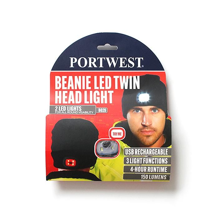 155310595 PORTWEST / Rechargeable Twin LED Beanie ポートウエスト ツインLED ヘッドライトビーニー - Black 02