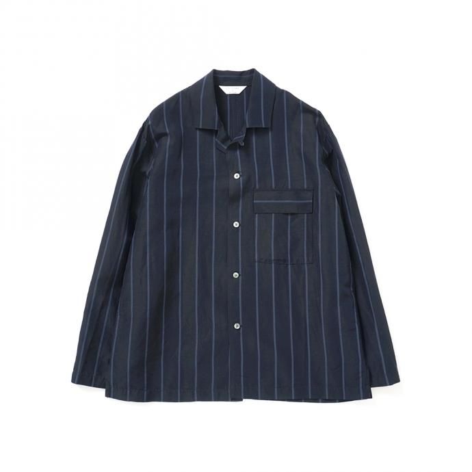 157624635 STILL BY HAND / BL03211 オリジナルストライプ素材 オープンカラージャケット - Navy Stripe 01