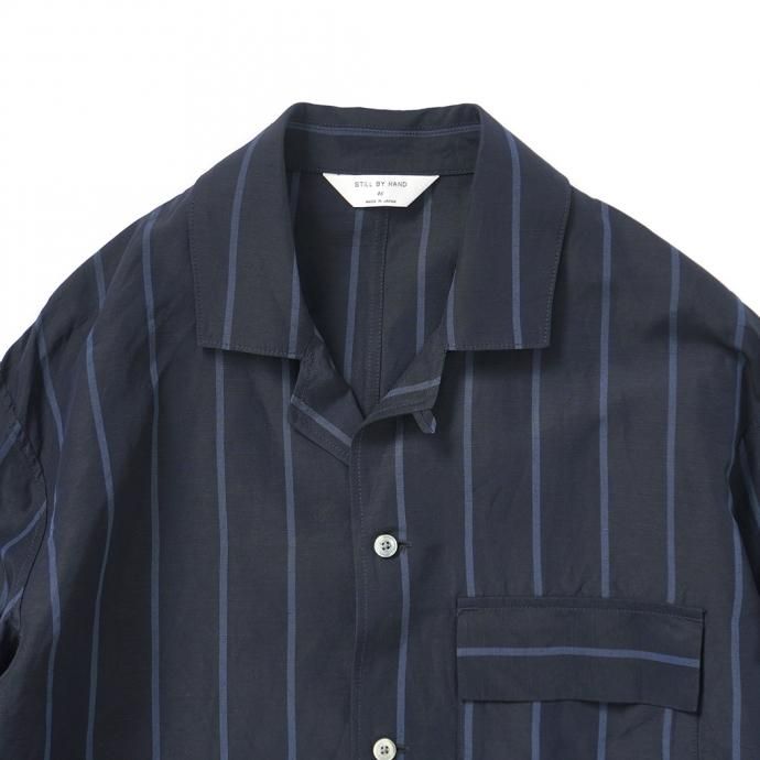 157624635 STILL BY HAND / BL03211 オリジナルストライプ素材 オープンカラージャケット - Navy Stripe 02