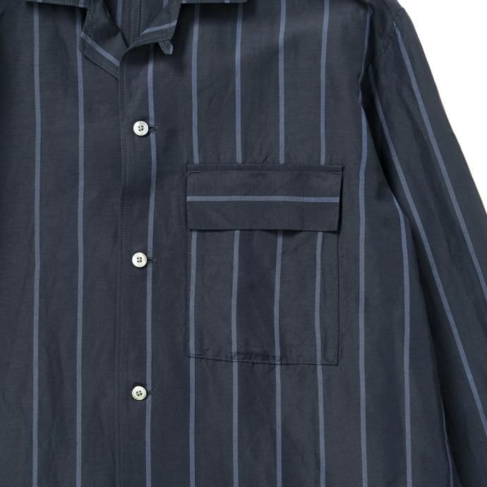 157624635 STILL BY HAND / BL03211 オリジナルストライプ素材 オープンカラージャケット - Navy Stripe 02