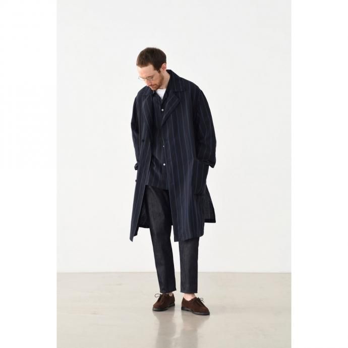 157624635 STILL BY HAND / BL03211 オリジナルストライプ素材 オープンカラージャケット - Navy Stripe 02