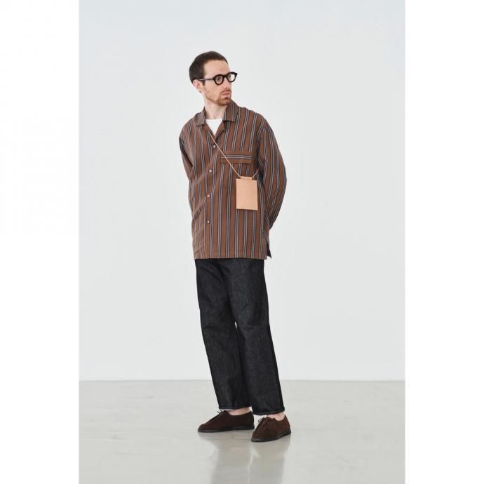 157624643 STILL BY HAND / BL03211 オリジナルストライプ素材 オープンカラージャケット - Brown Stripe 02