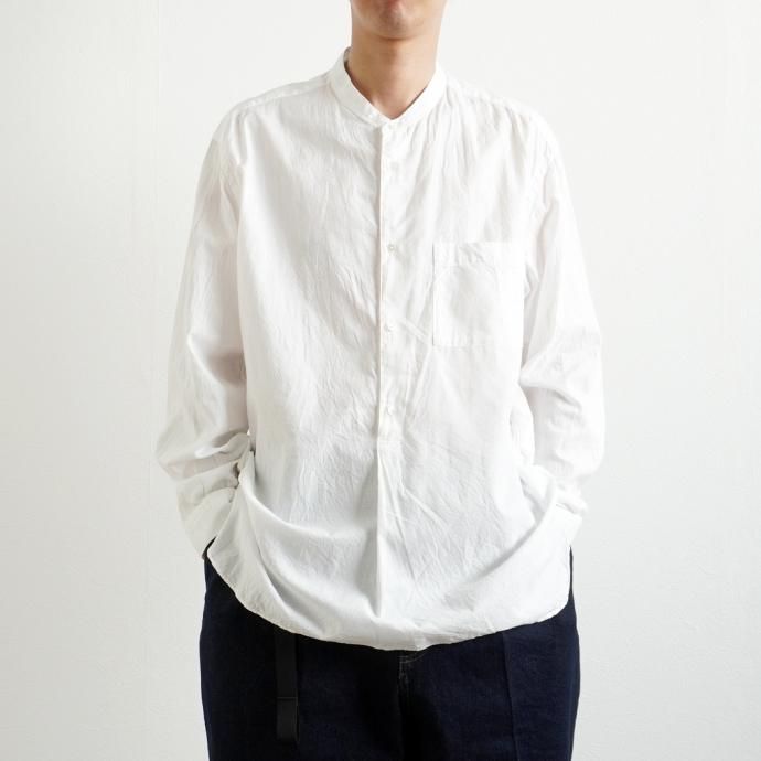 158124166 STILL BY HAND / SH04211 シルク混 バンドカラー プルオーバーシャツ - White 02